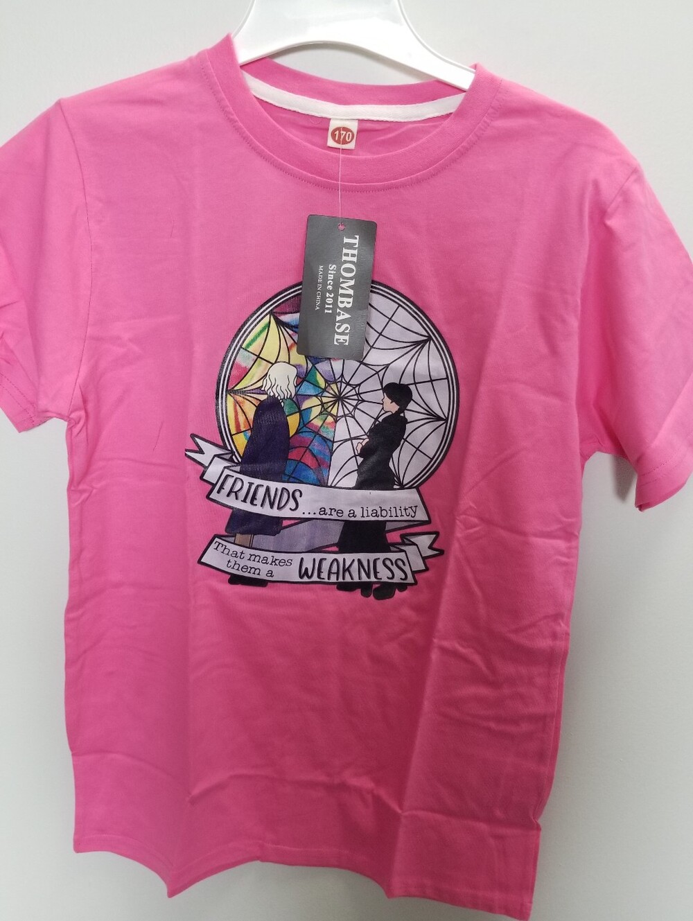 Thombase Girls' Pink Graphic Tee - Wednesday Addams